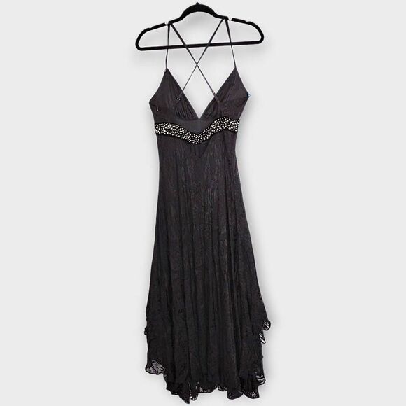 Bebe Black Silk gown Sz Medium Swiftie Burnt Velvet Print Maxi Dress Vtg Glamcor - Picture 2 of 15